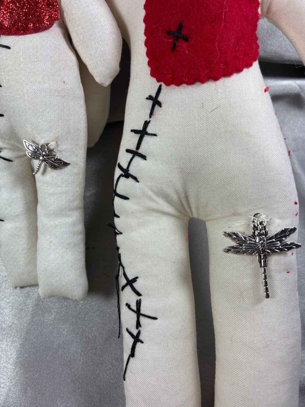Handmade Halloween Rag Doll Pair Primitive Folk Art Creepy Cute OOAK 13" & 8" - Picture 3 of 15